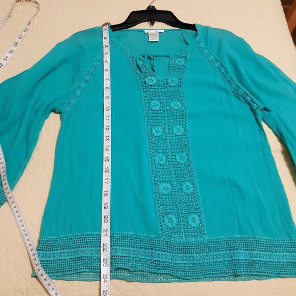 Esley cotton gauzy top or swim coverup sz S crocheted threadwork - Picture 4 of 8